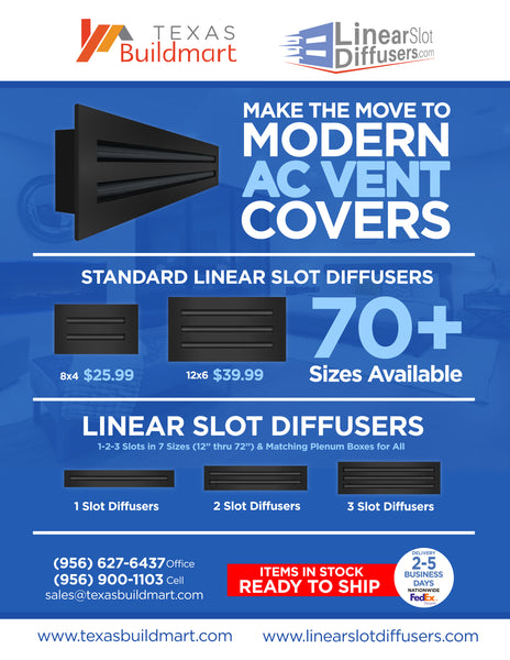 BUILDMART - 60" Black Linear Slot Diffuser - 3 Slot - Triple Slot - Decorative Aluminum Air Vent - Heating and Cooling Modern AC Vent Cover for Ceiling, Walls & Floors - Texas Buildmart