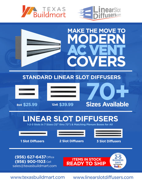 BUILDMART - 12x6 White Modern AC Vent Cover - Decorative Aluminum Air Vent - Standard Linear Slot Diffuser - Heating and Cooling Register Grille for Ceiling, Walls & Floors